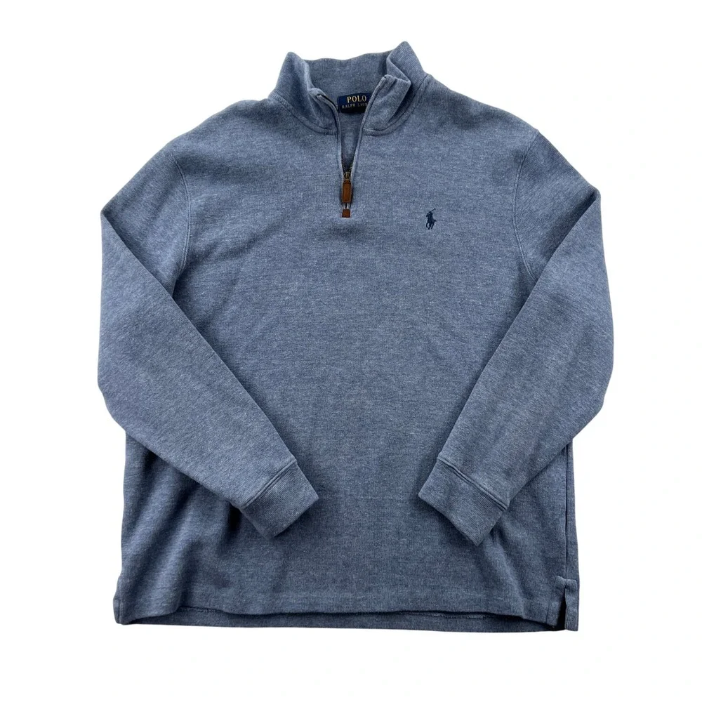 Polo Ralph Lauren 1/4 Zip Cotton Pullover Sweater Mens XL Blue Heather Mock Neck